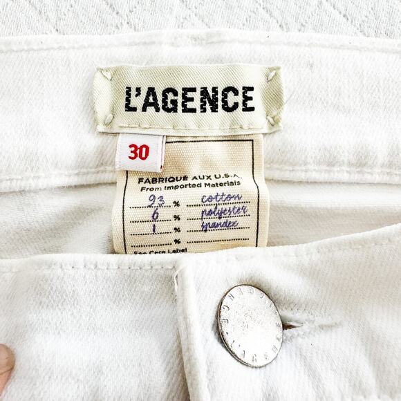 L'Agence Sada Cropped Slim High Rise White Denim Jeans Raw Hem Stretchy Size 30 - Picture 6 of 8